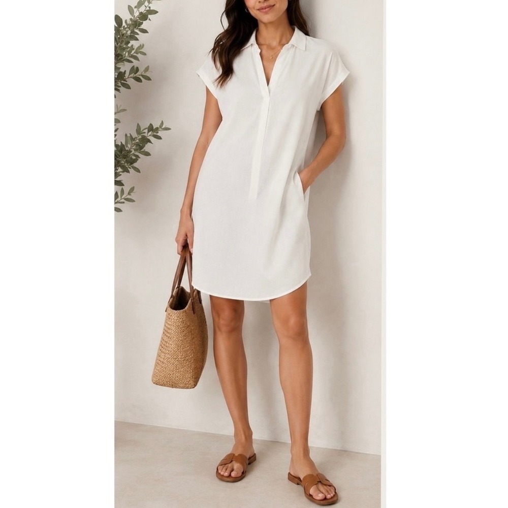 Banana Republic White Linen Blend Popover Shirt Mini Dress Medium
